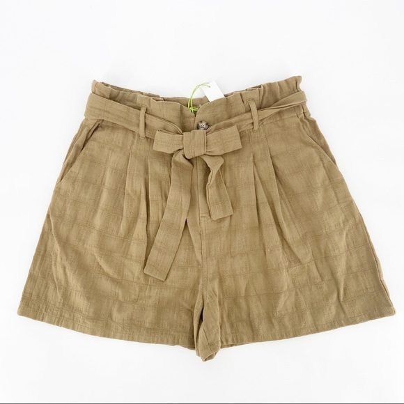 NWT GOOD LUCK GEM High Waist Paperbag Olive Shorts XL - Picture 1 of 7